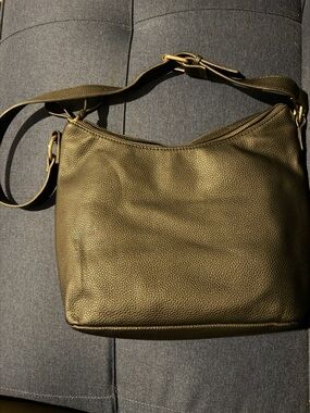 Nanette Lepore Black Pebbled Leather Shoulder Bag with Gold Hardware